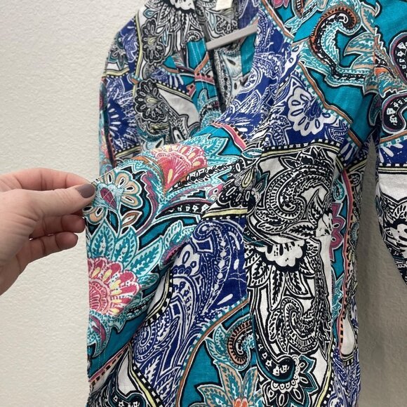 Chicos Colorful Paisley Linen Lightweight Open Cardigan Womens size Small (0) - Picture 3 of 7